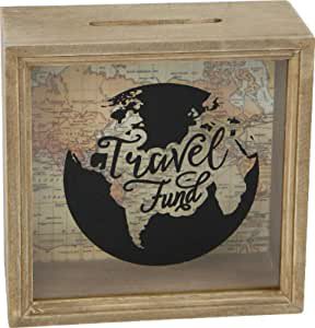 tirelire décorative en bois sur le thème du voyage